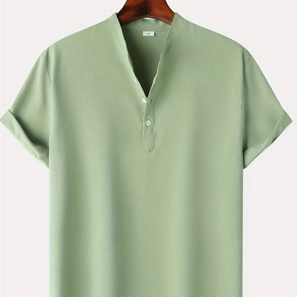 Men's Short Sleeve Stand Collar Henley Shirt